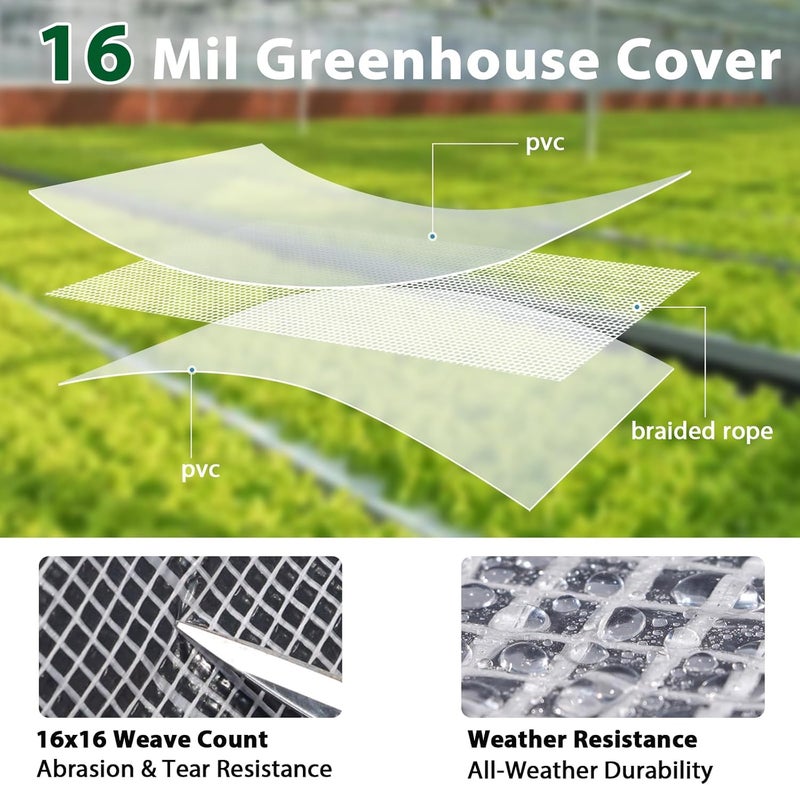 ANGAR 16 Mil Clear Greenhouse Tarp, 6x8FT Heavy Duty Waterproof Clear Tarps with Grommets, UV Resistant Greenhouse Replacement Poly Cover, for Gardening, Farming, Chicken Coops, Canopy,Outdoor - Image 2